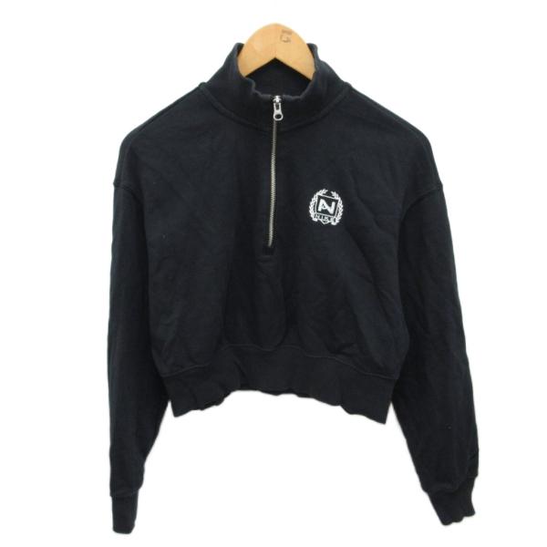 ナイキ NIKE ハーフジップスウェット トレーナー クロップド 短丈 ロゴ刺繍 M 黒 ブラック ...
