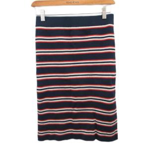 トミーヒルフィガー TOMMY HILFIGER スカート ひざ丈 ボーダー 紺 ネイビー M ■YHS15 レディース