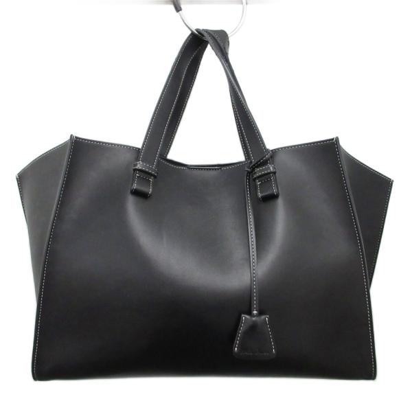 ミラオーウェン Mila Owen ステッチデザイントートバッグ 手提げ フェイクレザー 黒 ブラッ...