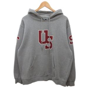 ステューシー STUSSY 90s ヴィンテージ USロゴ パーカー フーディー プルオーバー ロゴプリント USA製 L グレー ☆AA★ メンズ
