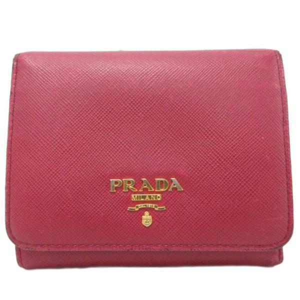 プラダ PRADA サフィアーノ 3つ折り財布 ウォレット ロゴ金具 レザー 皮革 赤 レッド レデ...