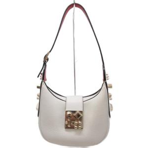 クリスチャンルブタン Christian louboutin Carasky スタッズ ショルダーバッグ ロゴ金具 ゴールド金具 レザー 皮革 白 ホワイト 赤