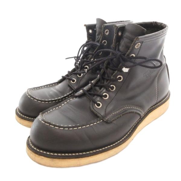 レッドウィング REDWING ショートブーツ USA9 黒 ブラック レースアップ モックトゥ レ...