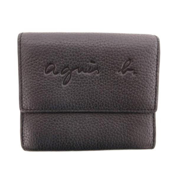 アニエスベー agnes b. 二つ折り財布 コンパクトウォレット シボ型押し フェイクレザー 黒 ...