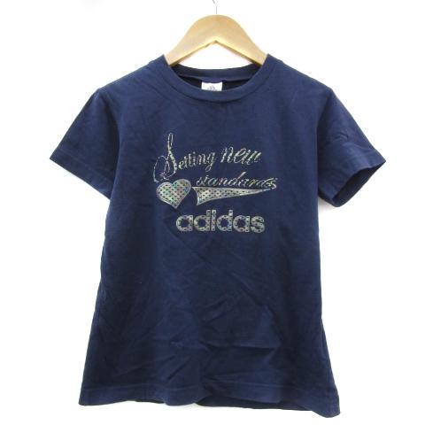 アディダス adidas Tシャツ カットソー 半袖 ラウンドネック ロゴプリント L 紺 ネイビー...