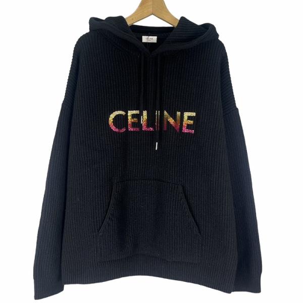 未使用品 セリーヌ CELINE 22AW グラデーション ロゴ スパンコール ウール ニット パー...