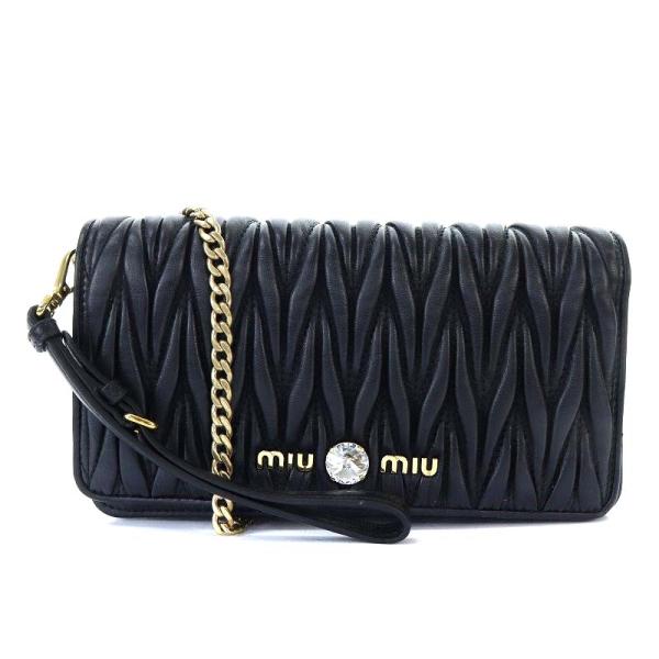 ミュウミュウ miumiu マテラッセ ショルダーバッグ ポシェット チェーン レザー 黒 ブラック...