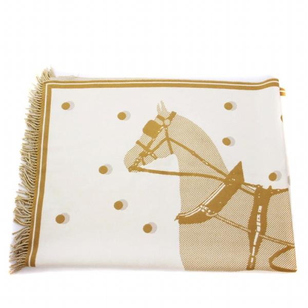エルメス HERMES プレード シュヴァル・カブリオレ ブランケット カシミヤ混 白 茶 ホワイト...