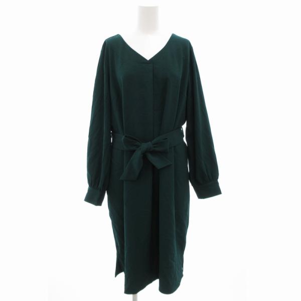 ファビア FABIA 美品 ワンピース ひざ丈 長袖 ベルトリボン M 緑 グリーン /GV レディ...