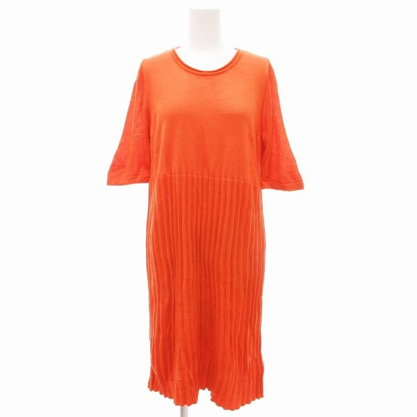 ラナン Ranan ニットワンピース 半袖 ひざ丈 リブ M オレンジ /JS レディース