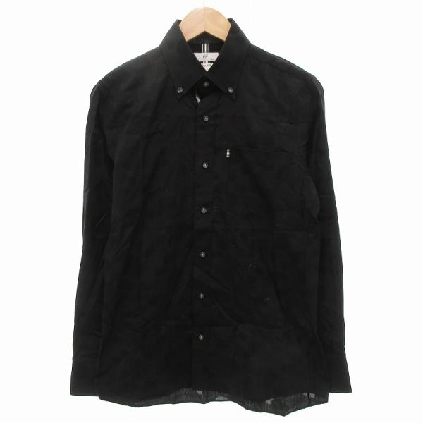 ファトゥーラ FATTURA Slim Fit シャツ 長袖 ジャガード ドット M 黒 ブラック ...