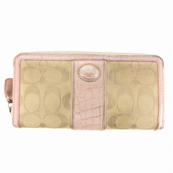 コーチ COACH シグネチャー 長財布 ウォレット ジャガード ピンク ベージュ /JS レディー...