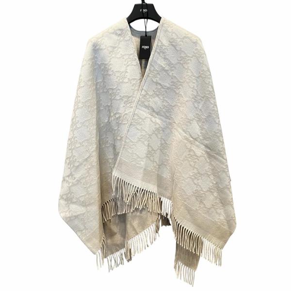 フェンディ FENDI ロゴ カリグラフィ リバーシブル ウール×カシミヤ ケープ ベージュ FXX...