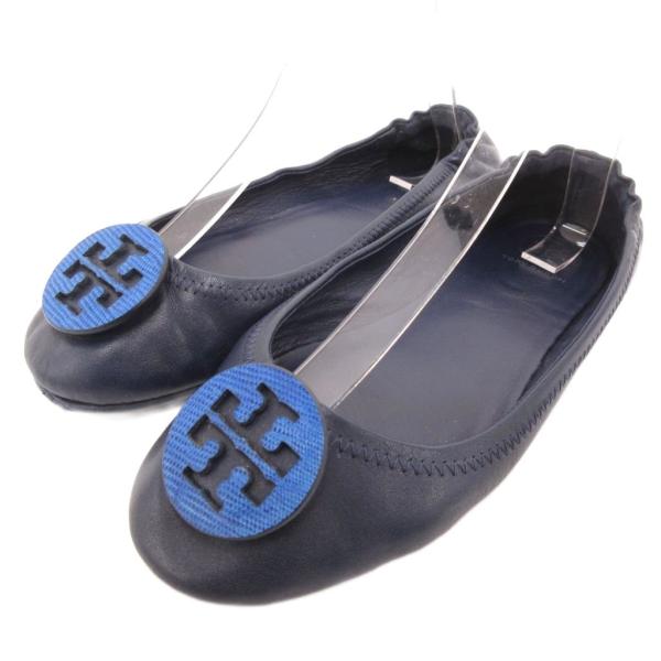 トリーバーチ TORY BURCH フラットシューズ パンプス Tロゴ レザー 紺 ネイビー /JS...