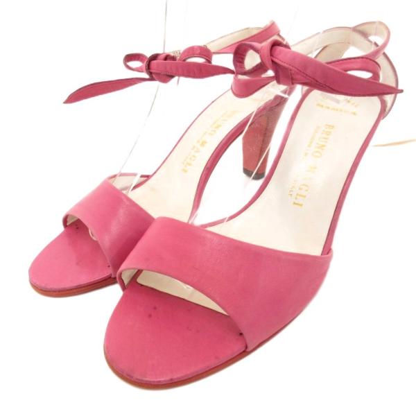 ブルーノマリ BRUNO MAGLI サンダル ヒール アンクルリボン 37.5 ピンク /JS ■...