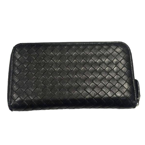 ボッテガヴェネタ BOTTEGA VENETA 長財布 イントレチャート ラウンドファスナー 黒 ブ...