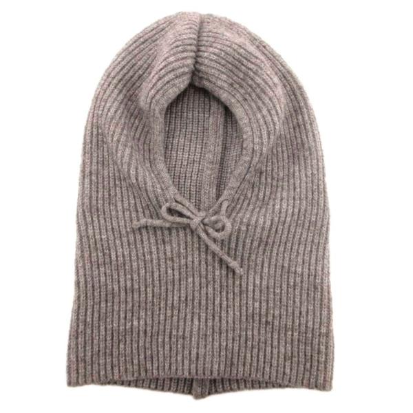 ノーブランド バラクラバ 帽子 ニット リブ編み リボン グレー /JS レディース