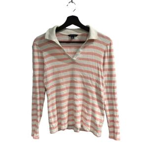 トミーヒルフィガー TOMMY HILFIGER ポロシャツ 長袖 ボーダー S 白 ホワイト ピンク ■WGA フロント複数