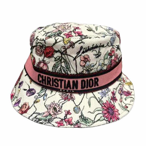 クリスチャンディオール Christian Dior D-Bobby 帽子 バケットハット 花柄 白...