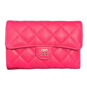 未使用品 シャネル CHANEL マトラッセ レザー キャビアスキン フラップウォレット ミディアム 二つ折り財布 箱付き ピンク AP0232 ☆AA★