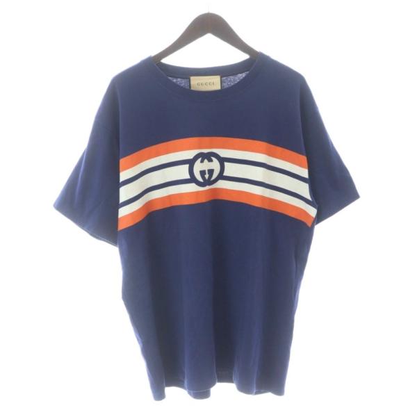 グッチ GUCCI Tシャツ カットソー インターロッキング プリント ロゴ M 青 ブルー 616...