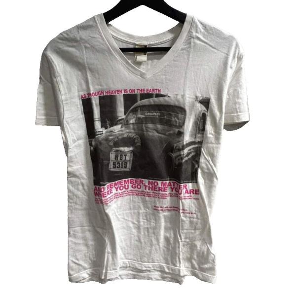 ビームス BEAMS Tシャツ 半袖 Vネック グラフィックデザイン S 白 ホワイト メンズ