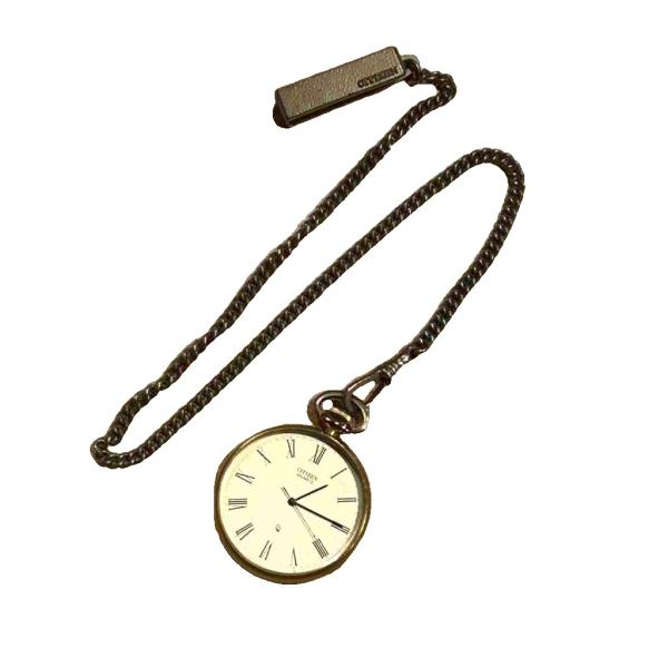 シチズン CITIZEN ジャンク 懐中時計 クオーツ 文字盤金色 ゴールドカラー ■GY06 メン...