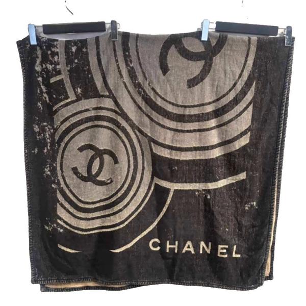 シャネル CHANEL タオル ビーチタオル ココマーク 紺 ネイビー ベージュ  レディース