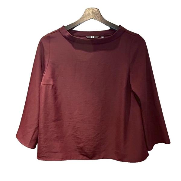 ユニクロ UNIQLO カットソー 七分袖 S ボルドー  レディース