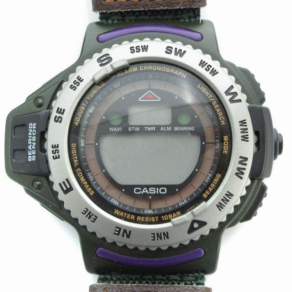 カシオ CASIO プロトレック ジャンク品 腕時計 ウォッチ デジタル キャンパスベルト 緑 グリ...