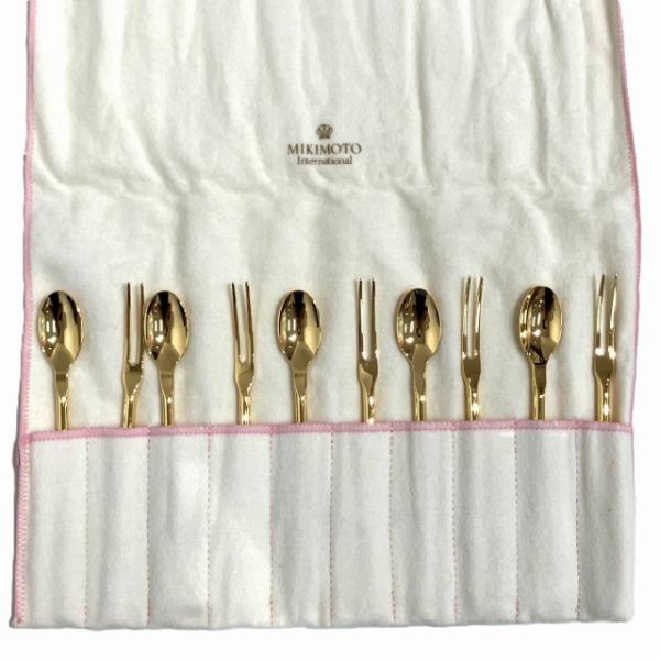 未使用品 ミキモト MIKIMOTO カトラリー スプーン フォーク 5本セット デザート ゴールド...