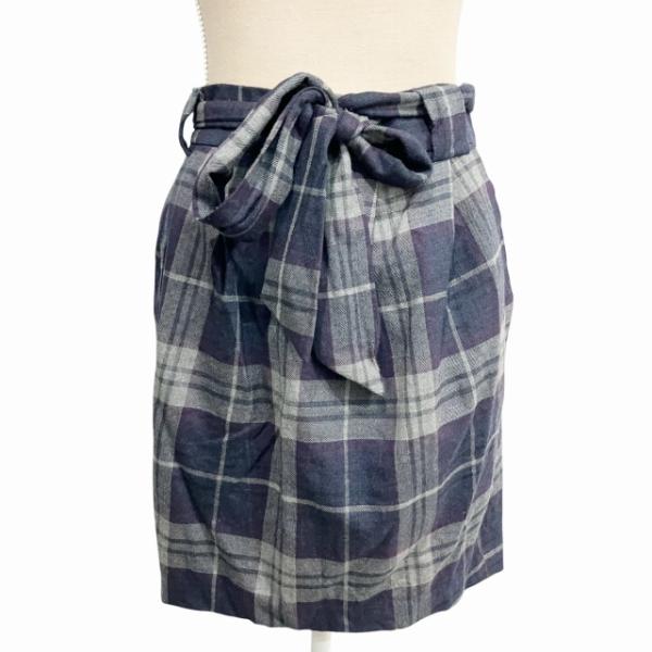 グレースコンチネンタル GRACE CONTINENTAL スカート ひざ丈 チェック リボン 紺 ...