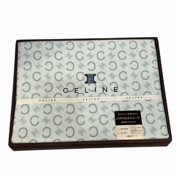 セリーヌ CELINE ソフトコットンシーツ ダブル 140cm × 240cm 総柄 ギフト 水色...