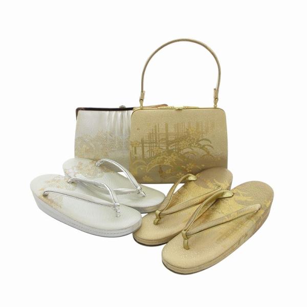 和装小物 4点セット ハンドバッグ 草履 和柄 光沢加工 ゴールドカラー シルバーカラー /FF レ...