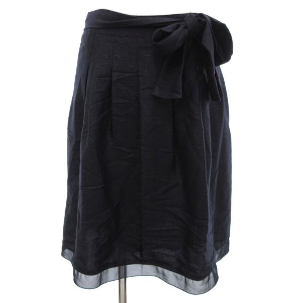 ナチュラルビューティー NATURAL BEAUTY フレアスカート ひざ丈 リボン ラメ 38 紺...