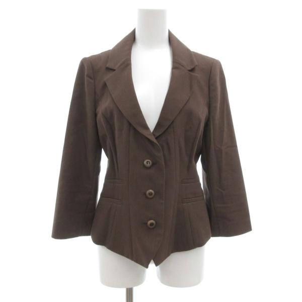 レリアン Leilian テーラードジャケット 3B ノッチドラペル カジュアル 9 茶 ブラウン ...