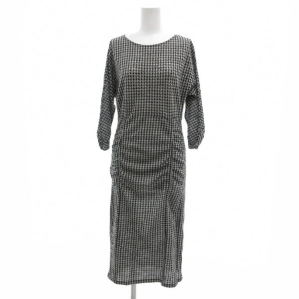 ヨシエイナバ yoshie inaba ワンピース 千鳥柄 長袖 ミモレ ロング 11 グレー 黒 ...