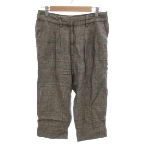 ドゥーズィエムクラス DEUXIEME CLASSE パンツ スラックス ワイド チェック 麻 リネン 38 グレー 茶 ブラウン /JS ■YHS16