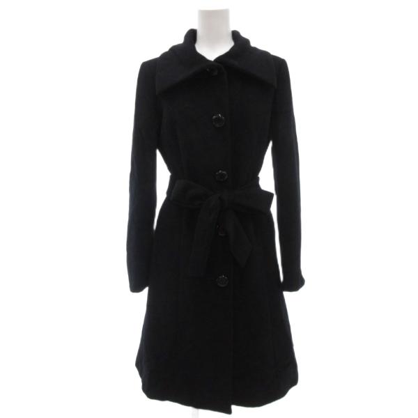 コート 36 アンゴラ ロング丈 ウエストベルト 黒 ブラック /NU ■YHS11