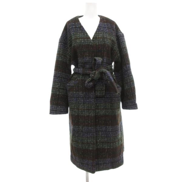 ナノユニバース nano universe ノーカラーコート ベルト メルトン ロング 36 緑 グ...