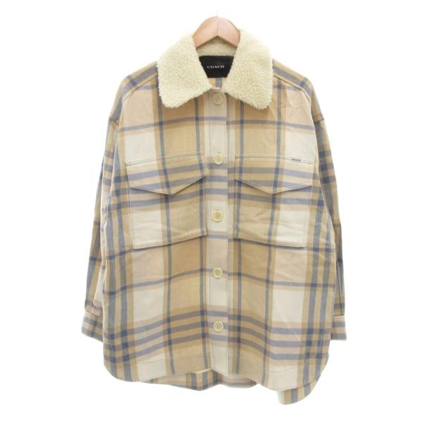 コーチ COACH プラッドジャケットウィズシェルパカラー M ロゴ チェック柄 フェイクファー ボ...