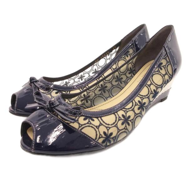 ダイアナ DIANA パンプス シューズ メッシュ エナメルレザー 25cm 紺 ネイビー /JS ...