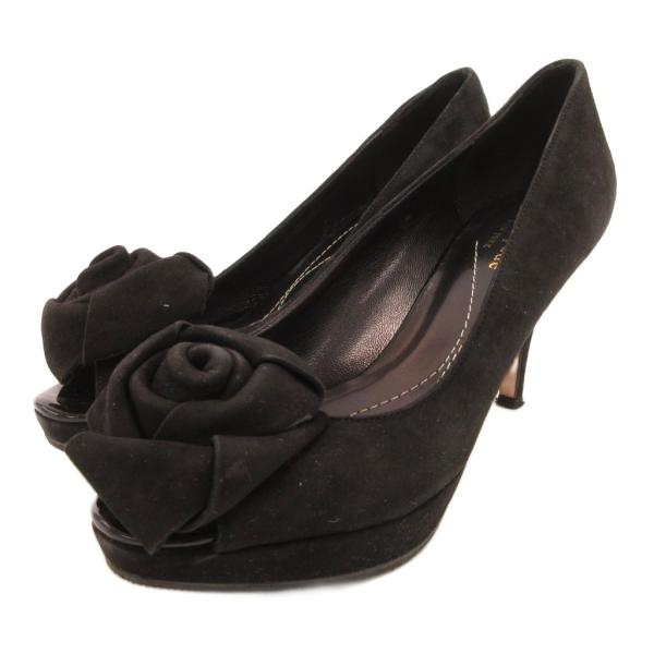 ケイトスペード KATE SPADE オープントゥパンプス ヒール シューズ スエード 5.5 黒 ...