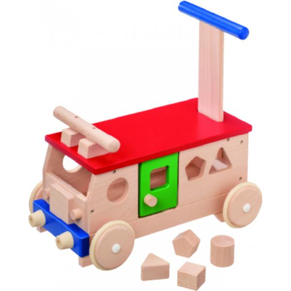 MOCCO 森のカラフルバス W-87A【平和工業】木製玩具 乗用玩具 押し車 パズル遊び