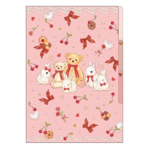 A4 クリアファイル 3ポケット ポケットファイル たけいみき うさぎとテディベア クローズピン