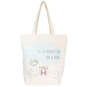 トートバッグ ファスナー付きキャンバストート ねこ マリ親子ピクニック MIX猫 ミントイン A4サイズ対応 手提げかばん