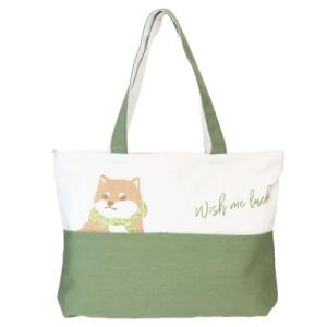 トートバッグ ファスナー付きポケット横型トートバッグ コータくん ミントイン いぬ