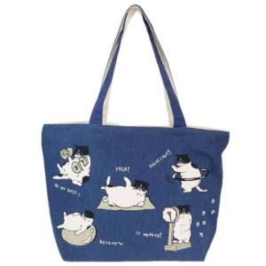 ファスナー付き横型トート トートバッグ マツネコエクササイズ ねこ ミントイン A4サイズ対応 手提げかばん かわいい