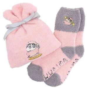 靴下ギフト もこもこ靴下in巾着 もこもこ巾着＆もこもこソックスセット クレヨンしんちゃん ひつじ スモールプラネット