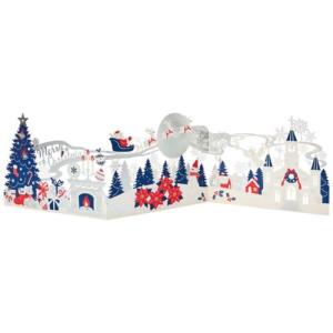 グリーティングカード クリスマスカード JX13-2 CHRISTMAS レーザーカット白地に銀と紺と赤の風景 サンリオ ギフト雑貨